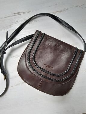 Tignanello Dark Brown Braided Leather Crossbody Bag